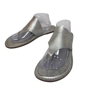 Bernardo Silver Metallic Leather Thong Sandals Flat Slides Womens 11M Vero Cuoio